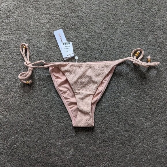 Pilyq ruched textured peach color bikini bottom swimsuit women's Medium BNWT NEW - Picture 2 of 9